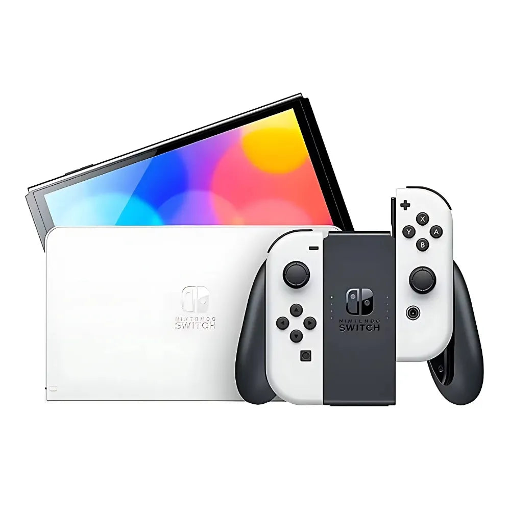 Mode portable de la Nintendo Switch OLED Blanc en action