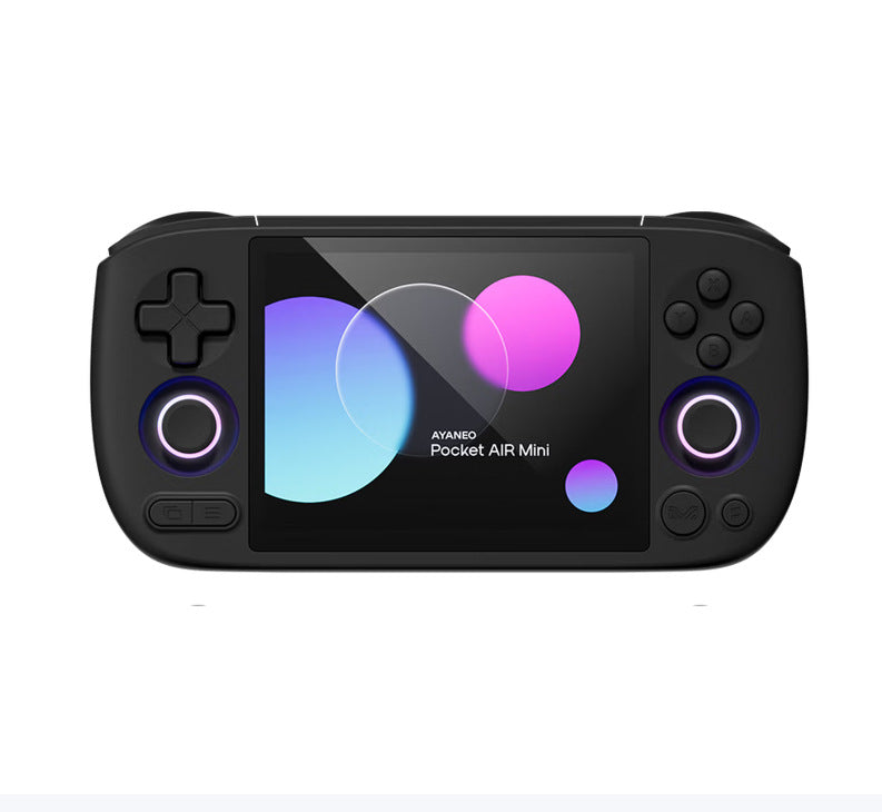 Console AYANEO Pocket AIR Mini coloris Noir, vue de face, écran 4:3 et sticks à effet Hall