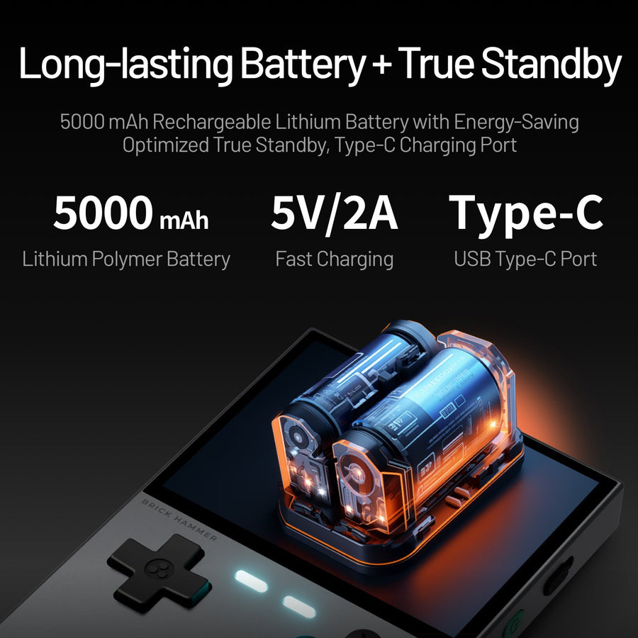 Batterie 5000 mAh de la TrimUI Brick Pro et charge USB-C 5 V / 2 A