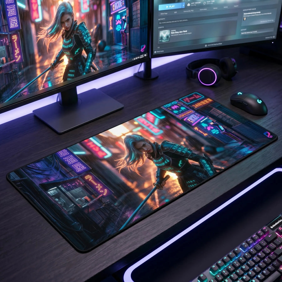 Tapis de souris XXL Cyberpunk Samurai PopMyPad, 900 x 400 mm, visuel 2