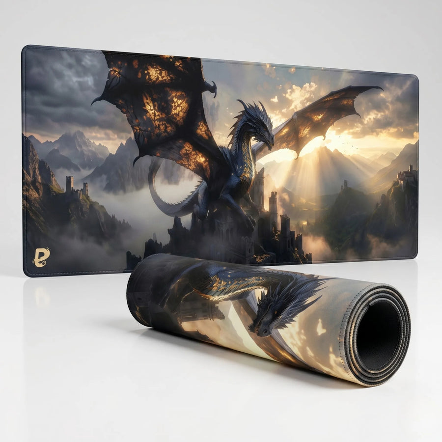 Tapis de souris XXL Dragon PopMyPad, coloris noir et or, visuel 3