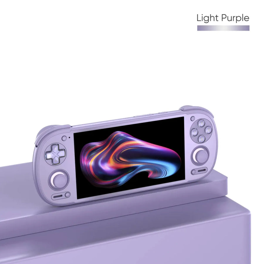 Retroid Pocket 6 violette, console portable rétro, dessus avec croix directionnelle