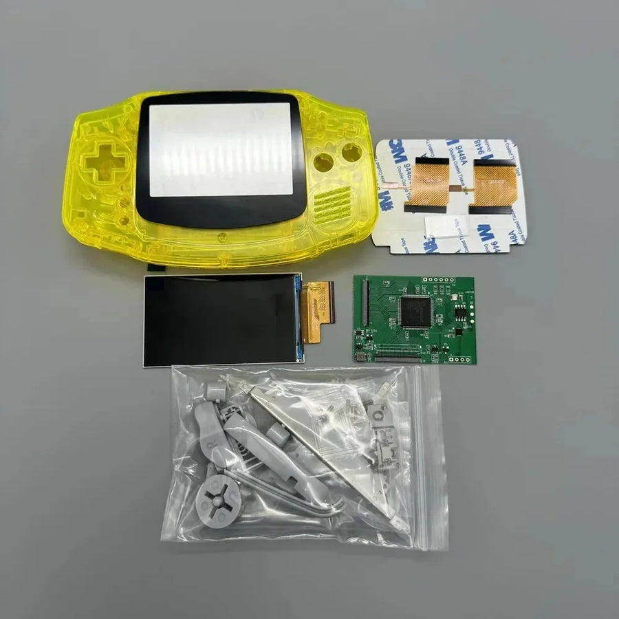 Kit écran IPS 2,9 pouces et coque de remplacement pour Game Boy Advance AGB-001 — Jaune transparent