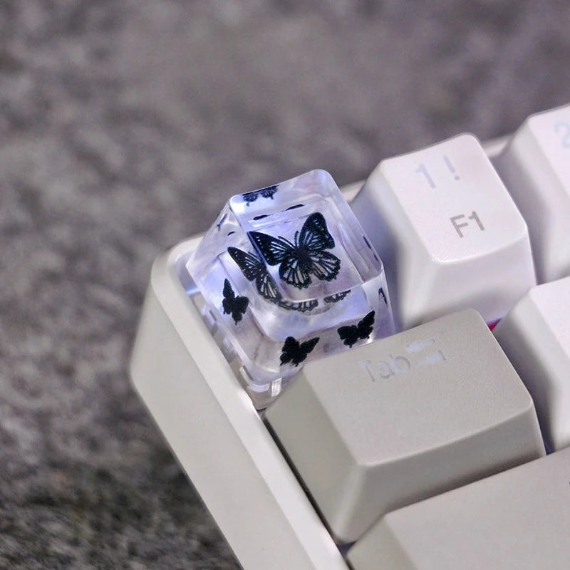 Capuchon de touche papillon en résine translucide pour clavier mécanique à tige MX — Noir / OEM