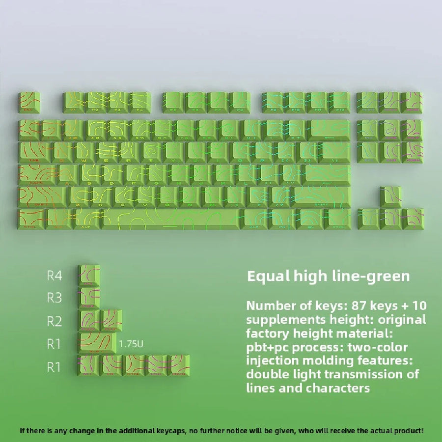 Keycaps PBT topographiques à légendes latérales pour clavier mécanique à tiges MX — Vert / Lot de 97