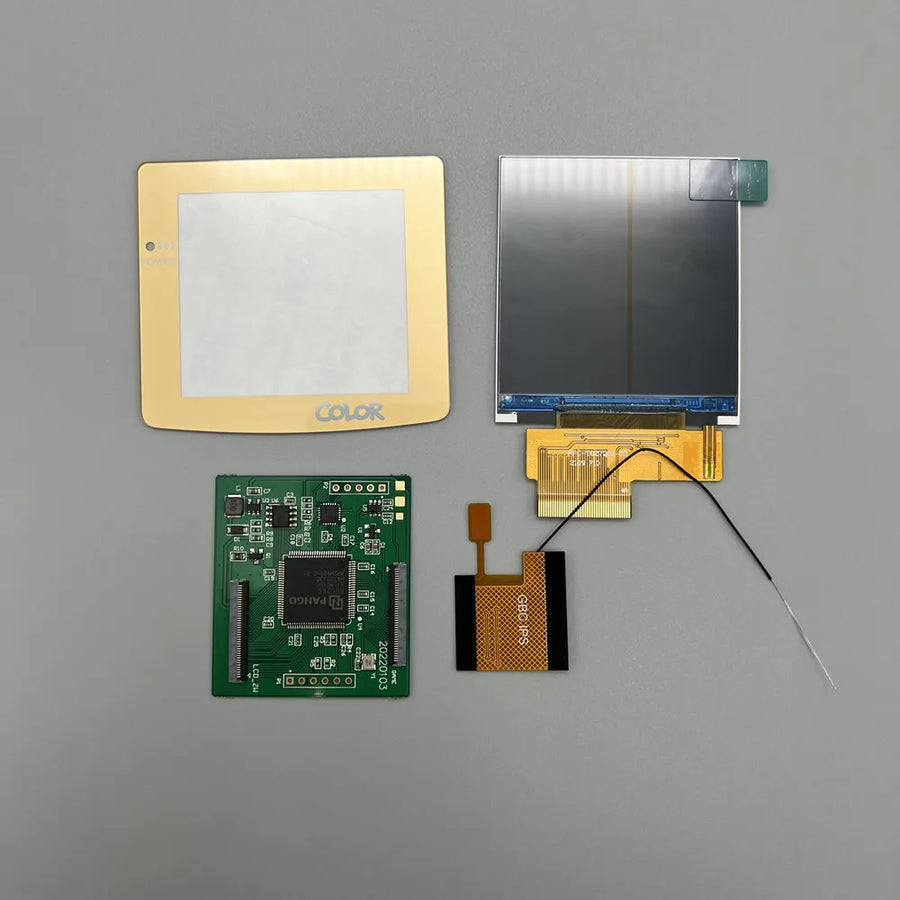 Écran IPS 2,6 pouces de remplacement pour Game Boy Color, avec nappe de connexion et vitre de protection — Or