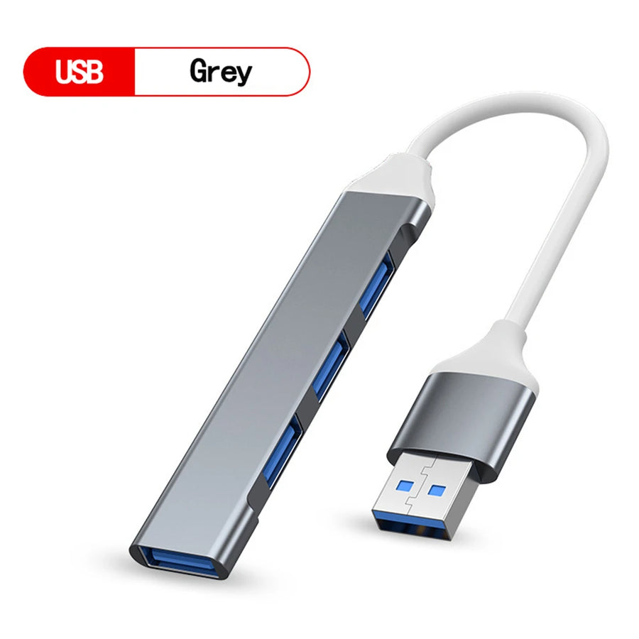 Hub USB 4 ports avec câble court, connecteur USB-A ou USB-C — USB-A gris