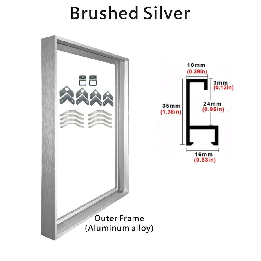 Cadre photo mural en aluminium pour affiche ou tirage, déco rétro-geek — Argent