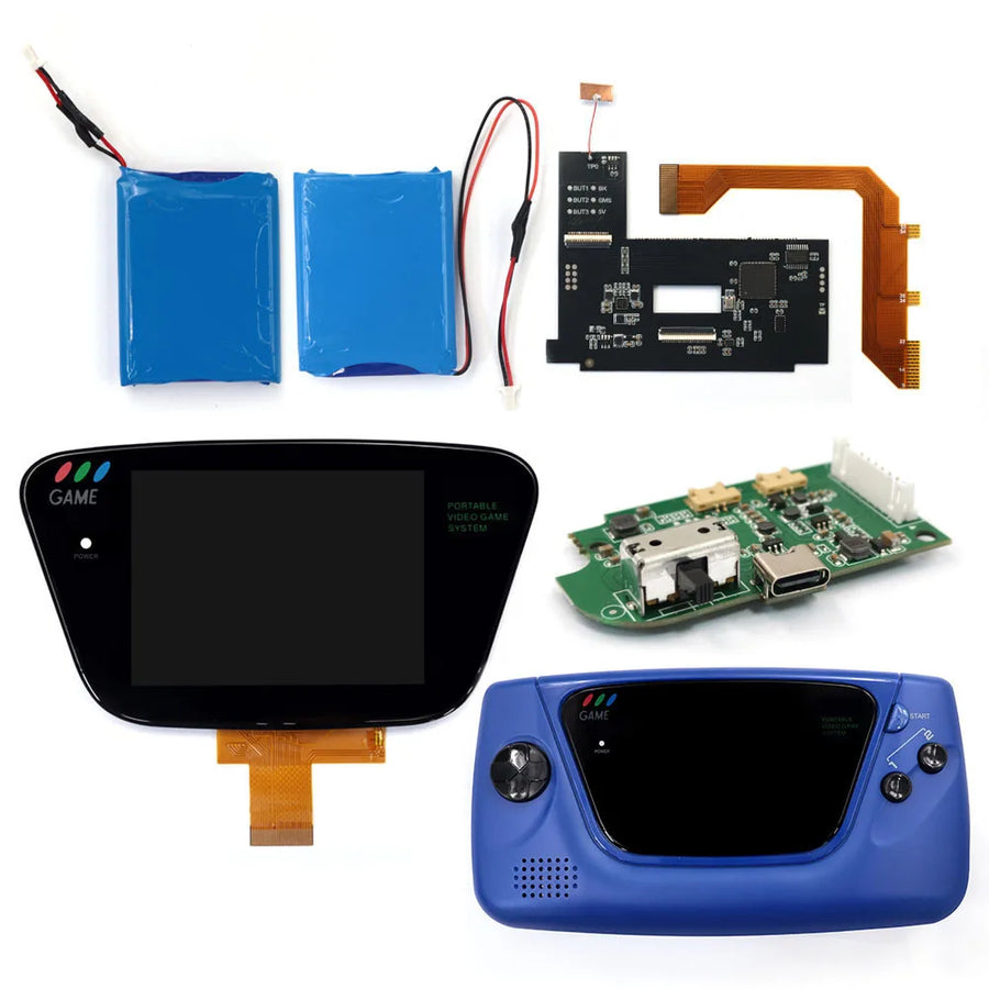 Kit écran IPS Game Gear avec coque bleu foncé et batterie