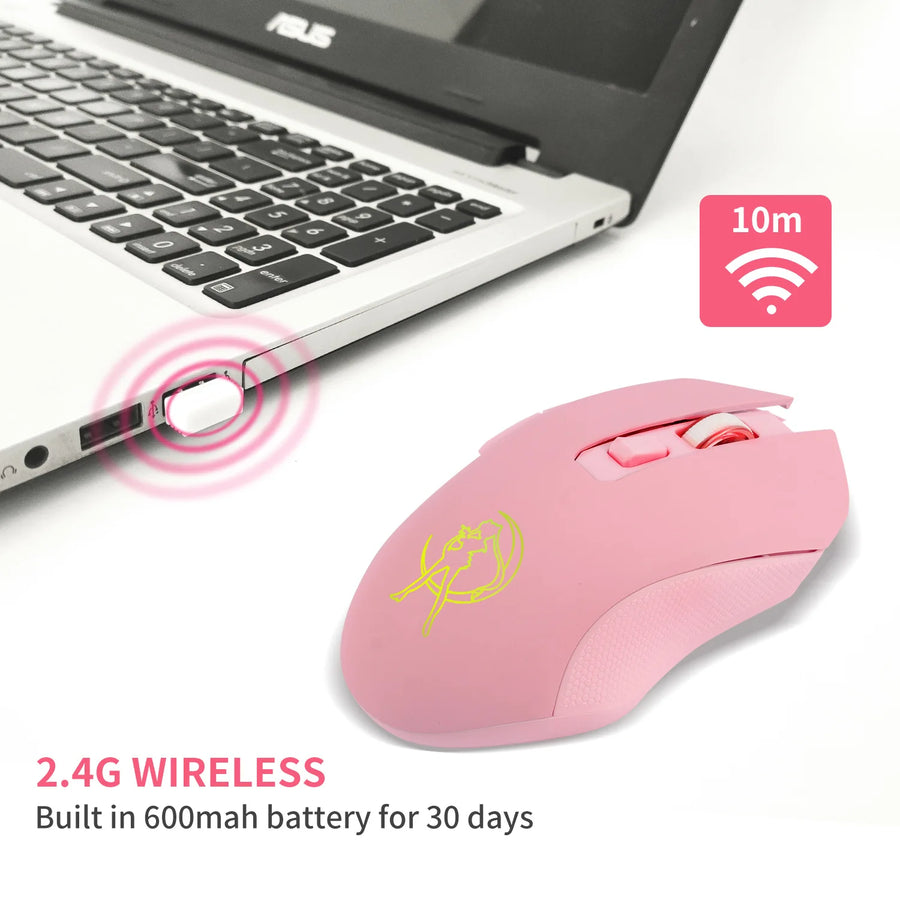 Souris Gaming Rose Sans-fil, souris gamer sans fil coloris rose, visuel 2