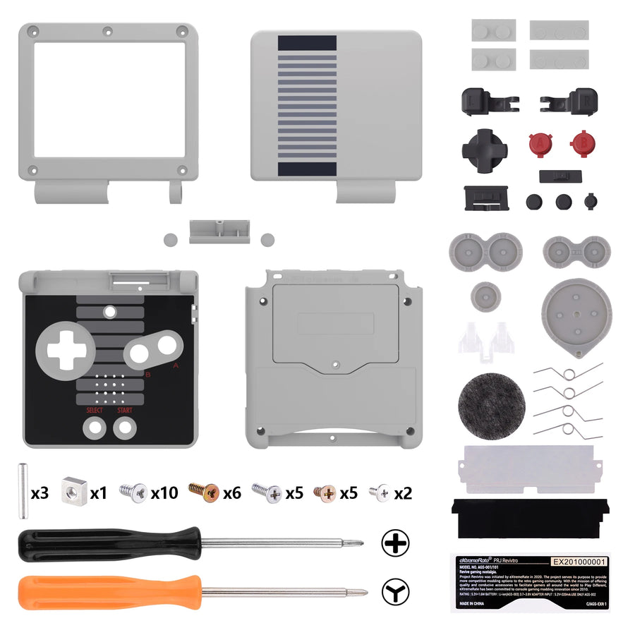 Coque de remplacement complète eXtremeRate pour Game Boy Advance SP, compatible écran IPS sans découpe — Classic NES Style