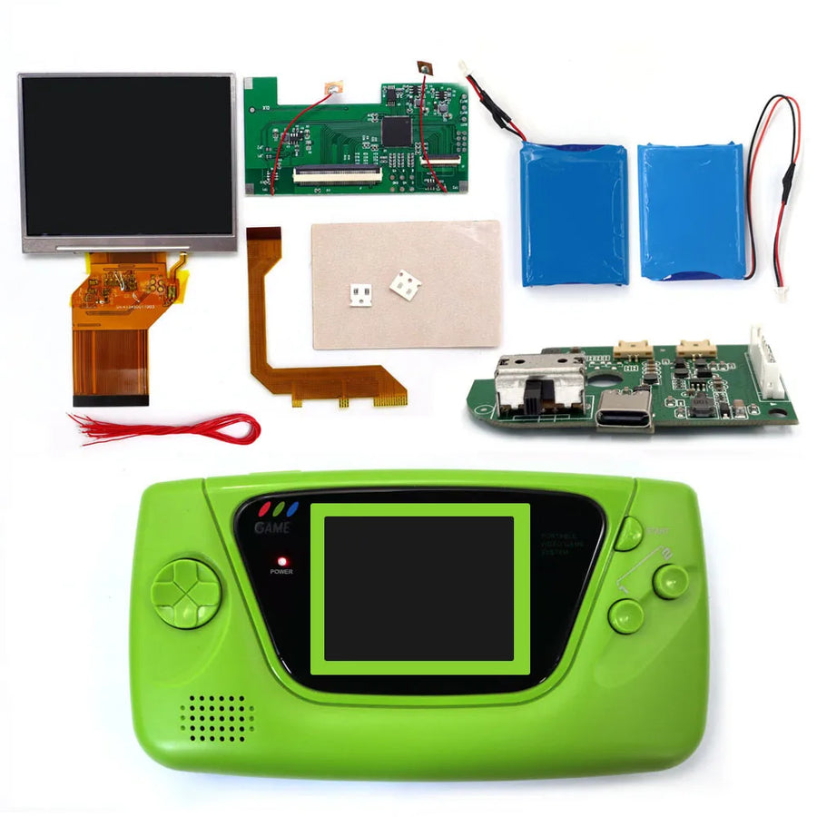 Kit écran rétroéclairé Hispeedido pour Game Gear, version avec coque verte — visuel 14