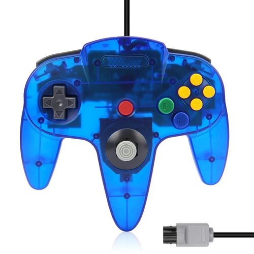 N64-compatible wired controller — translucent shell, 8 colours