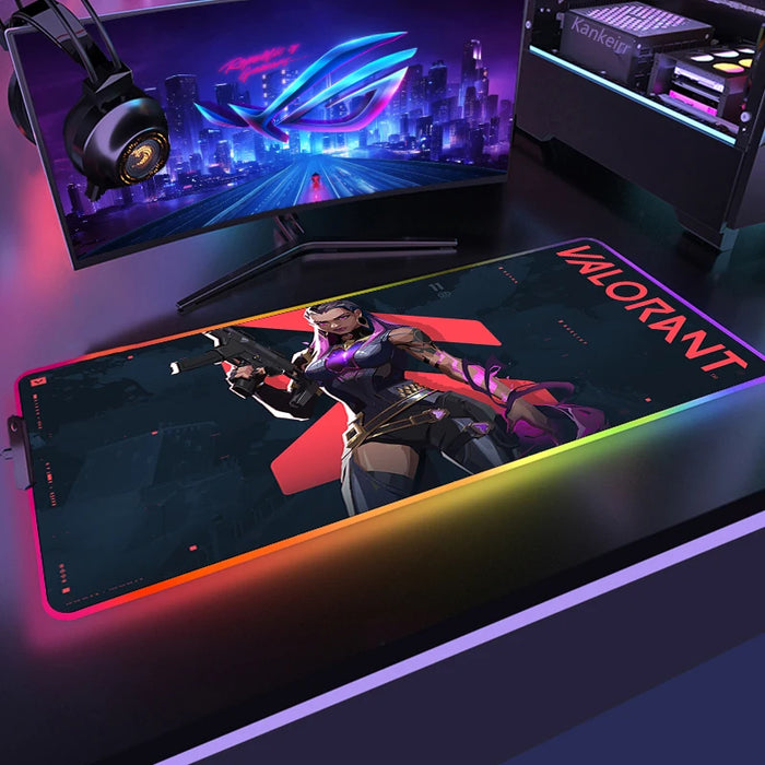 The surface: smooth, 3 mm — Reyna in RGB mode – XXL non-slip gaming mouse pad
