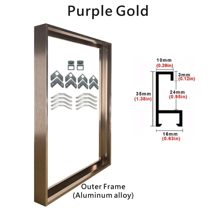 Cadre photo mural en aluminium pour affiche ou tirage, déco rétro-geek — Or violet