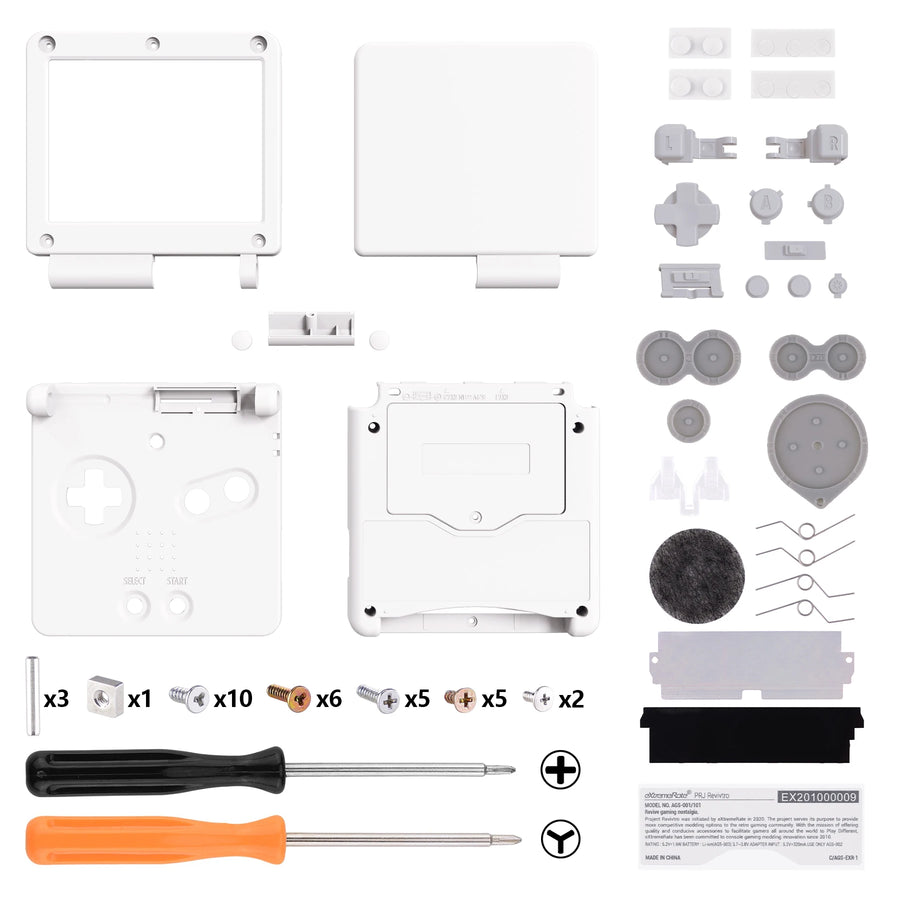 Coque de remplacement complète eXtremeRate pour Game Boy Advance SP, compatible écran IPS sans découpe — White