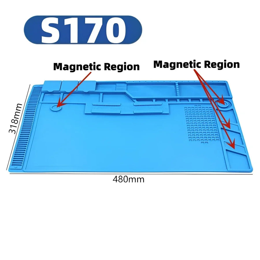 Tapis de soudure en silicone magnétique antistatique pour atelier de réparation — S170 — 480 × 318 mm
