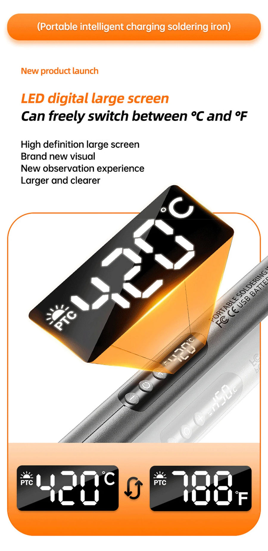 Fer à souder sans fil USB-C JCD C200, température réglable de 300 à 450 °C — visuel 12