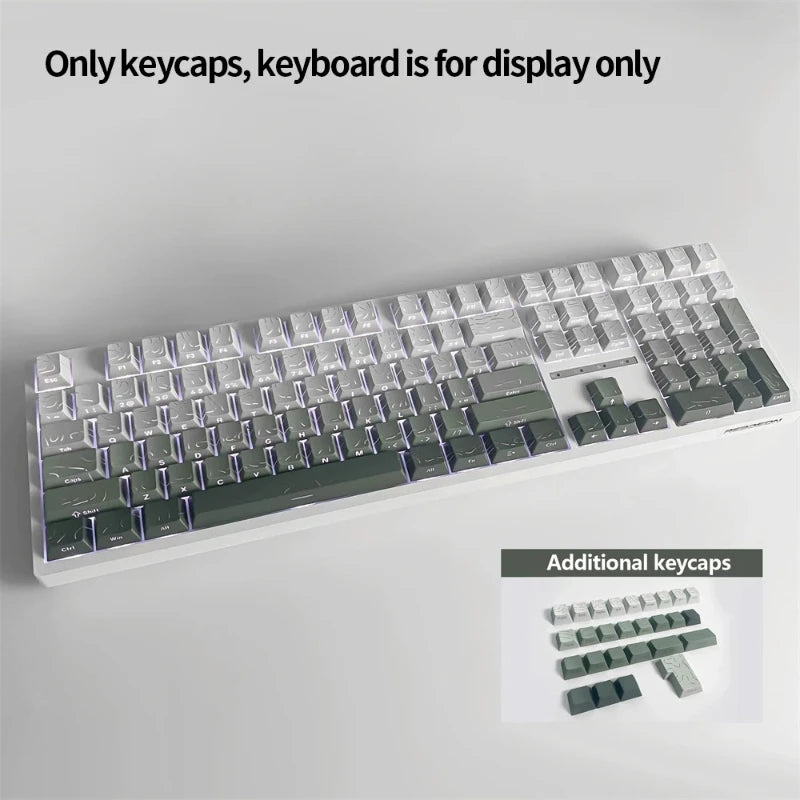 Keycaps PBT topographiques à légendes latérales pour clavier mécanique à tiges MX — Vert vigne / Lot de 133