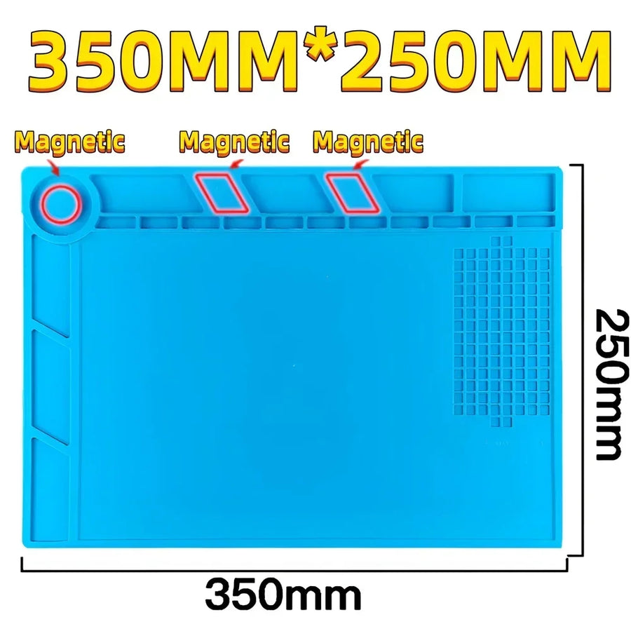 Tapis de soudure en silicone magnétique antistatique pour atelier de réparation — S140 — 350 × 250 mm