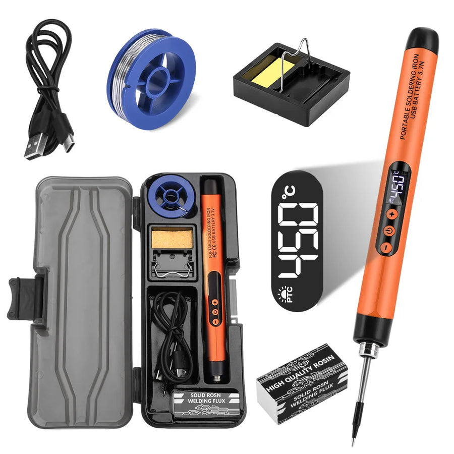 Fer à souder USB-C portable à température réglable, outil d'atelier pour la réparation de consoles rétro — Orange