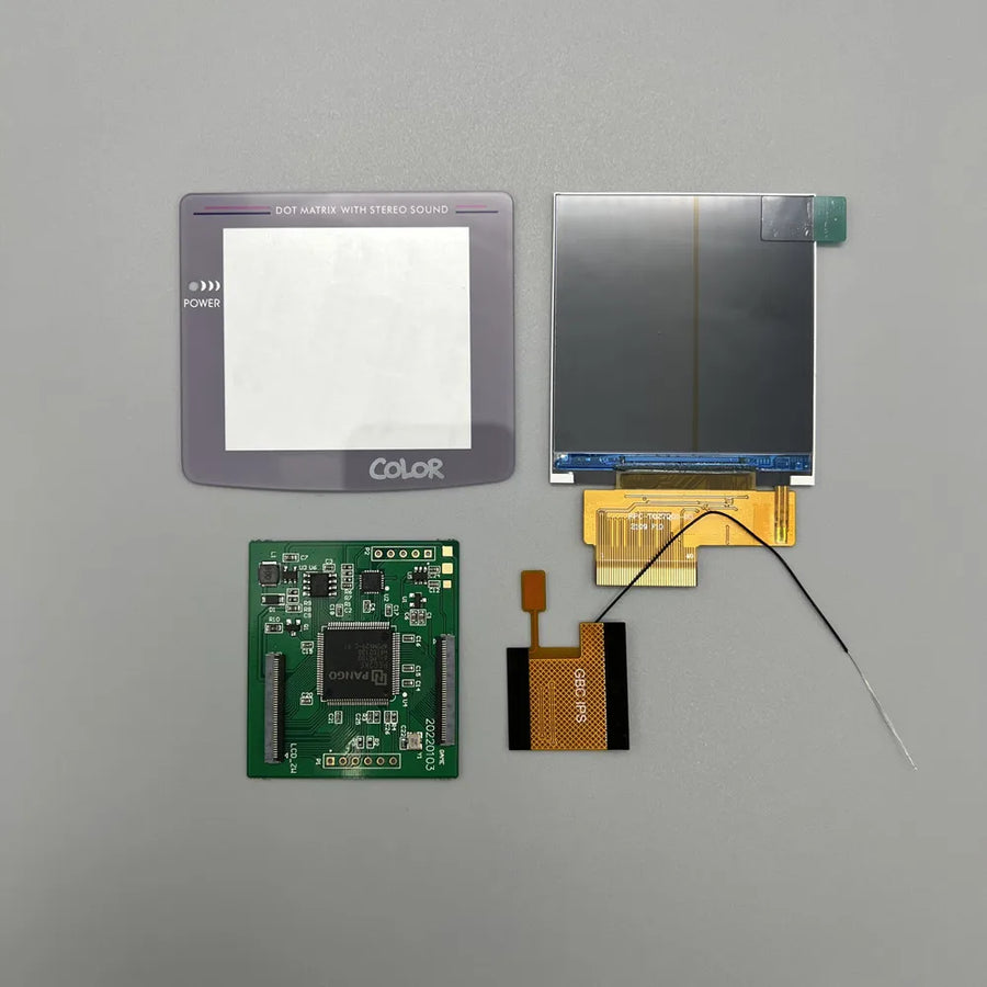 Écran IPS 2,6 pouces de remplacement pour Game Boy Color, avec nappe de connexion et vitre de protection — Gris