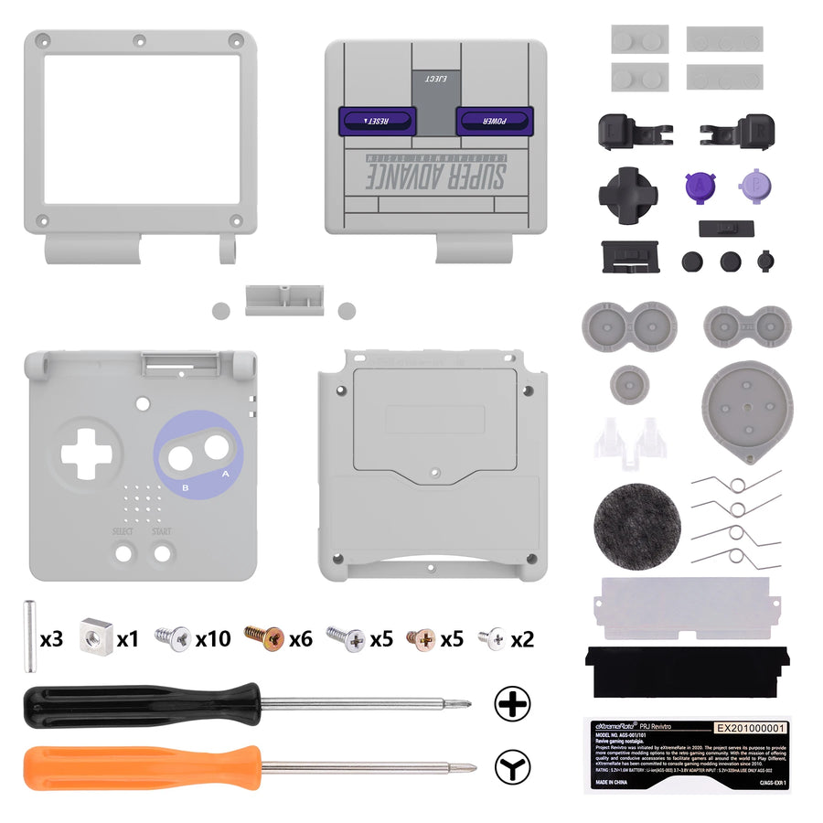 Coque de remplacement complète eXtremeRate pour Game Boy Advance SP, compatible écran IPS sans découpe — Classic SNES Style