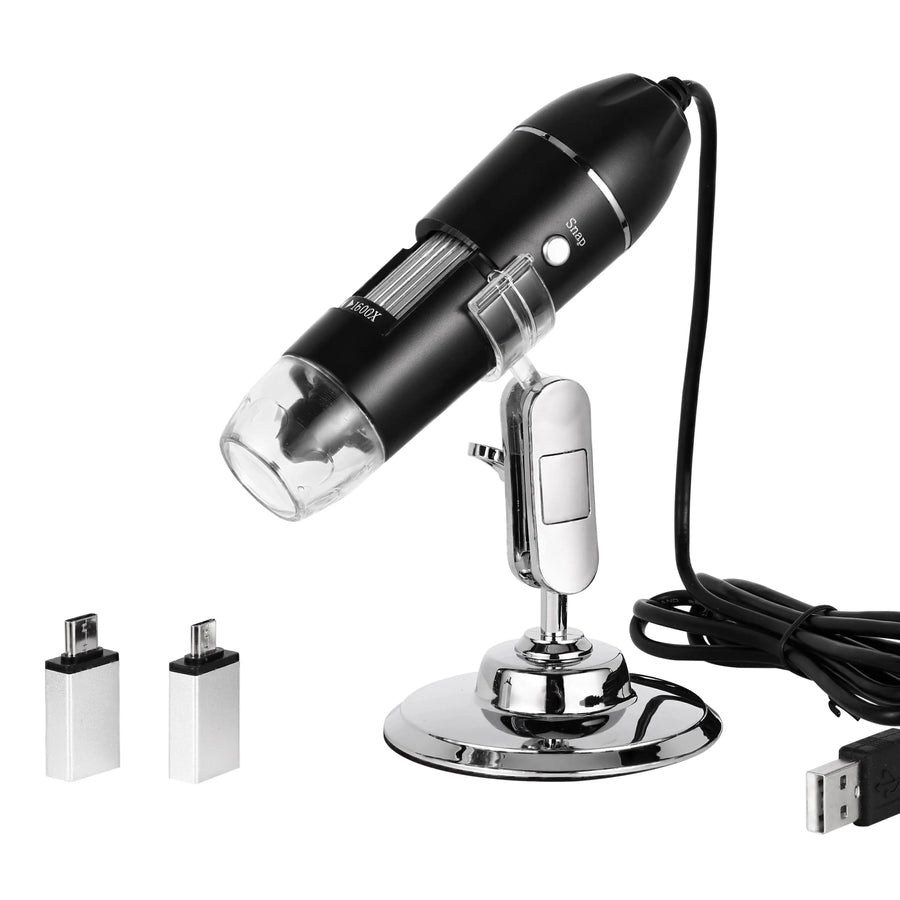 Microscope numérique USB pour soudure, anneau de 8 LED et capteur 1080p — Noir / 1600 fois