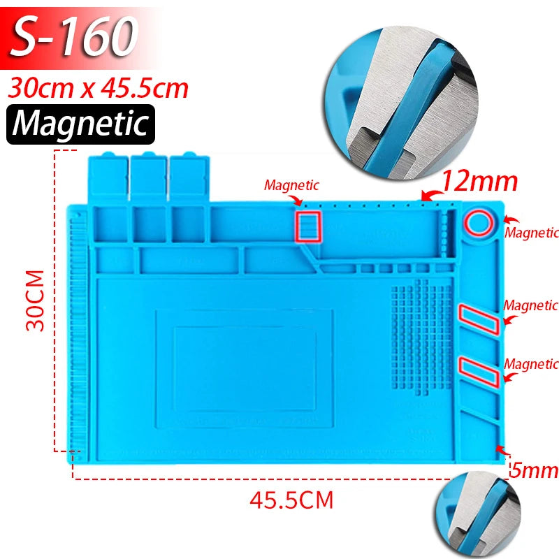 Tapis de réparation en silicone avec compartiments magnétiques pour la soudure et le démontage — S-160 (magnétique)