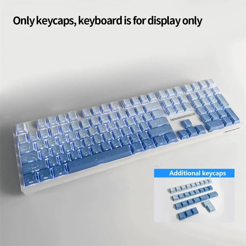Keycaps PBT topographiques à légendes latérales pour clavier mécanique à tiges MX — Bleu ciel / Lot de 133
