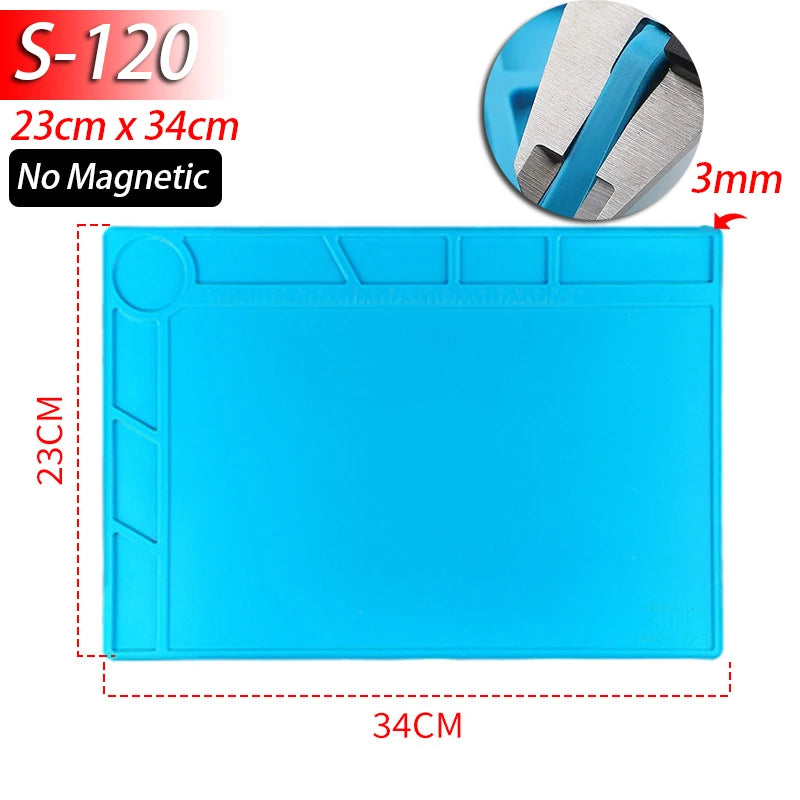 Tapis de réparation en silicone avec compartiments magnétiques pour la soudure et le démontage — S-120 (non magnétique)