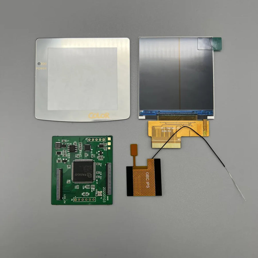 Écran IPS 2,6 pouces de remplacement pour Game Boy Color, avec nappe de connexion et vitre de protection — Argent
