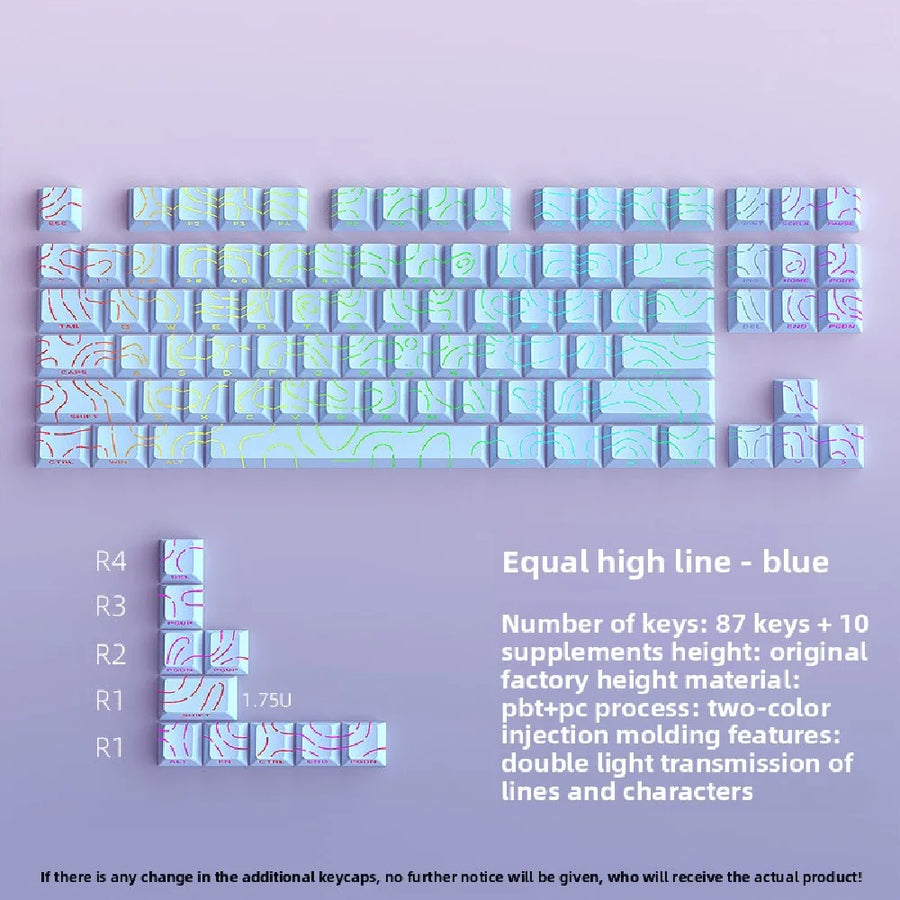 Keycaps PBT topographiques à légendes latérales pour clavier mécanique à tiges MX — Bleu / Lot de 97