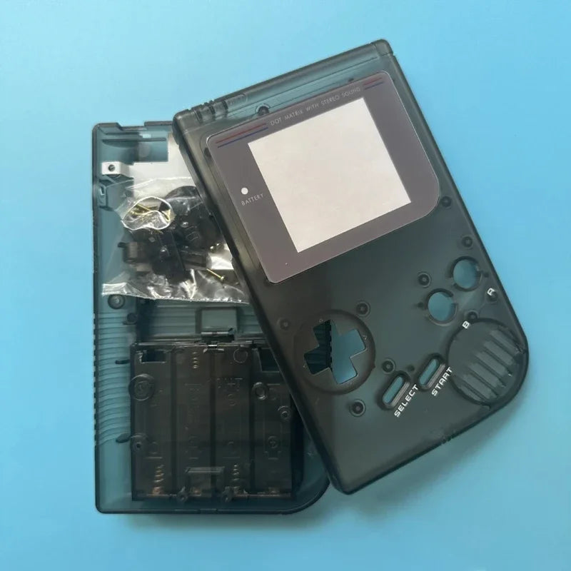 Coque de remplacement complète pour Game Boy DMG, prédécoupée pour écran IPS — Noir transparent