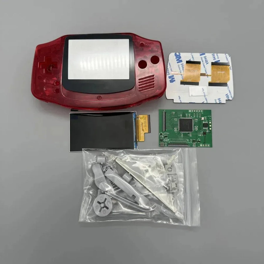 Kit écran IPS 2,9 pouces et coque de remplacement pour Game Boy Advance AGB-001 — Rouge transparent