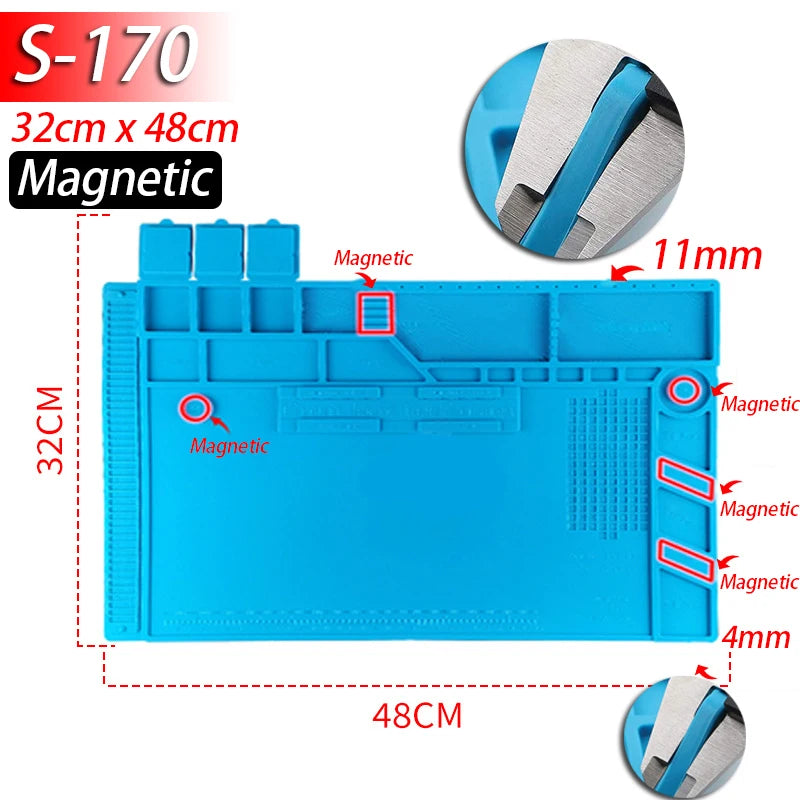 Tapis de réparation en silicone avec compartiments magnétiques pour la soudure et le démontage — S-170 (magnétique)