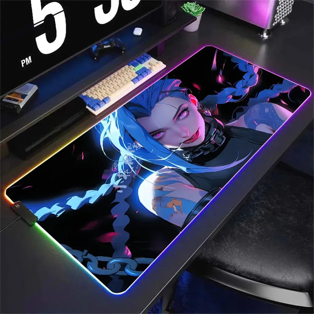 Tapis de Souris XXL RGB Jinx avec éclairage dynamique et design LoL