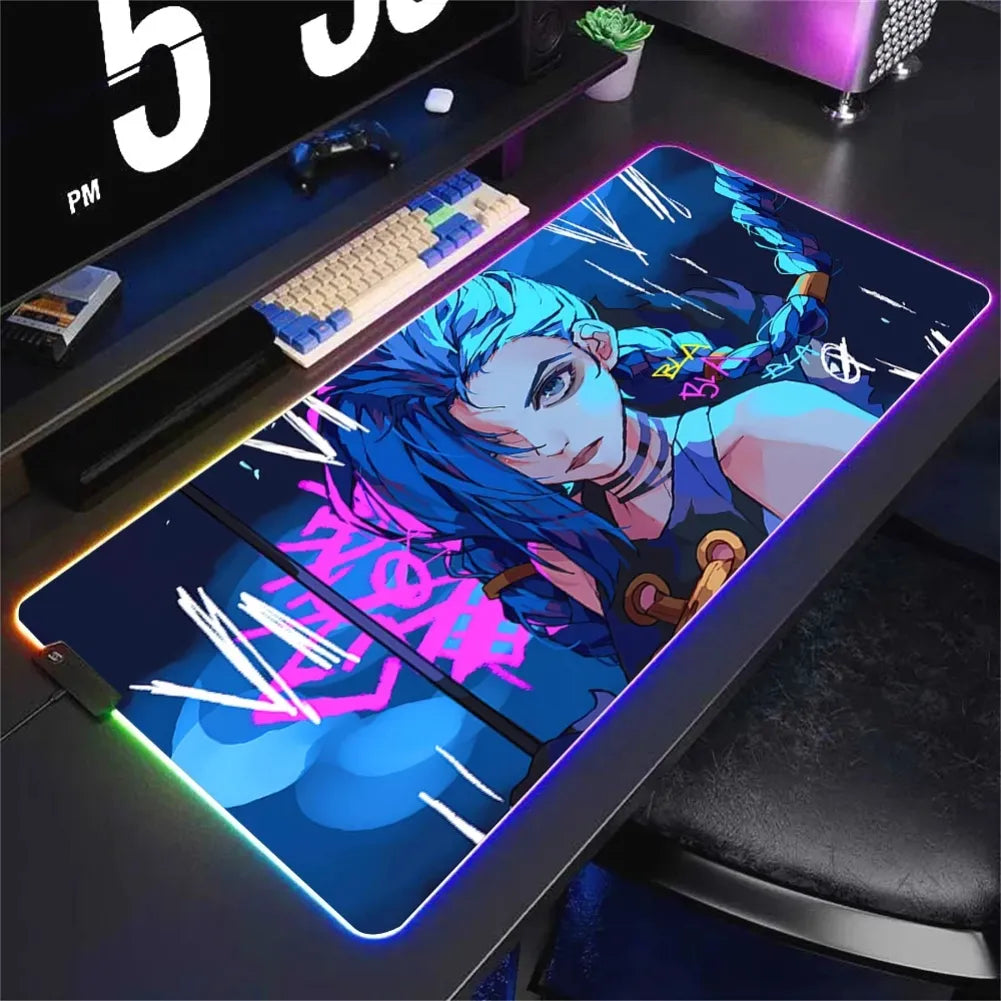 Tapis de Souris XXL RGB Jinx avec éclairage dynamique et design LoL