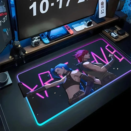Tapis de souris XXL Jinx et Vi – cinq visuels, contour LED USB