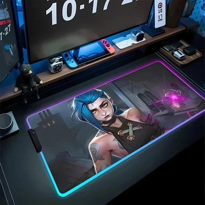 Five illustrations around Jinx — XXL RGB League of Legends Jinx Mouse Pad - Total Immersion