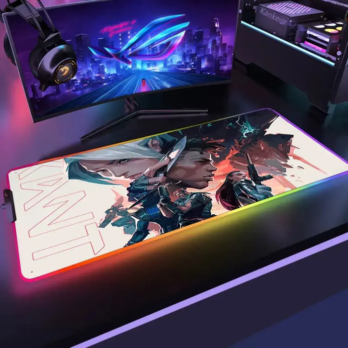 La surface : lisse, 3 mm — Tapis de souris XXL Valorant – identité du jeu, contour LED RGB