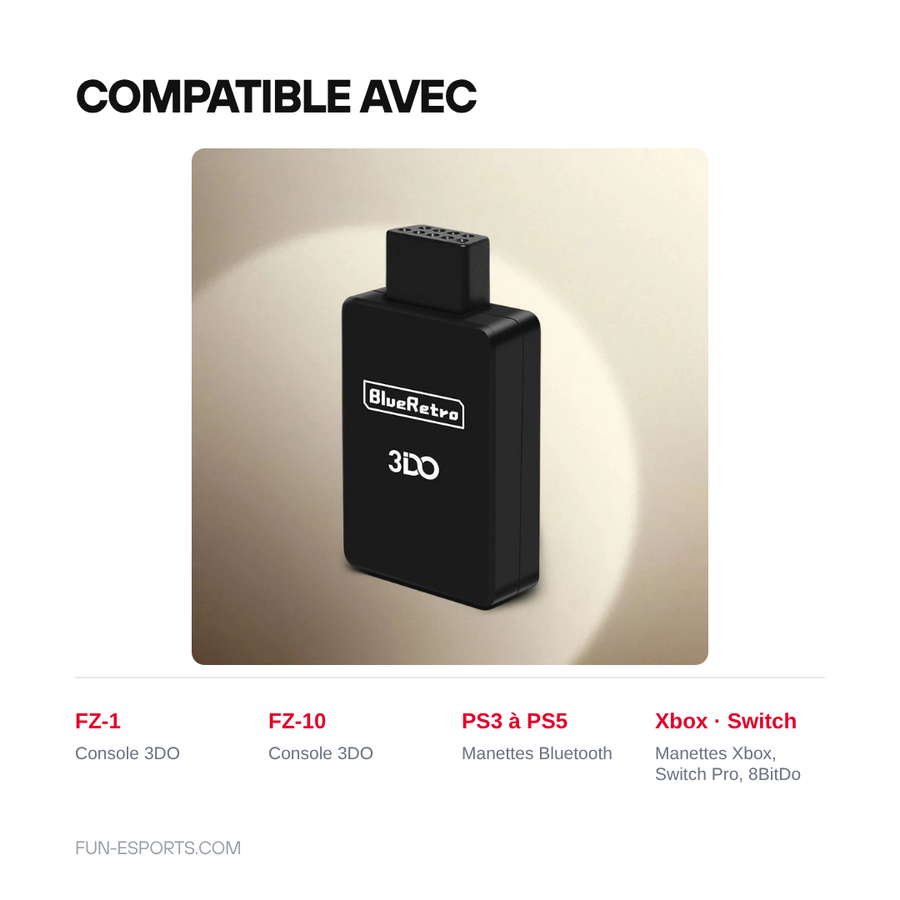 Adaptateur BlueRetro pour 3DO : compatible FZ-1 et FZ-10, manettes Bluetooth PlayStation, Xbox et Switch Pro
