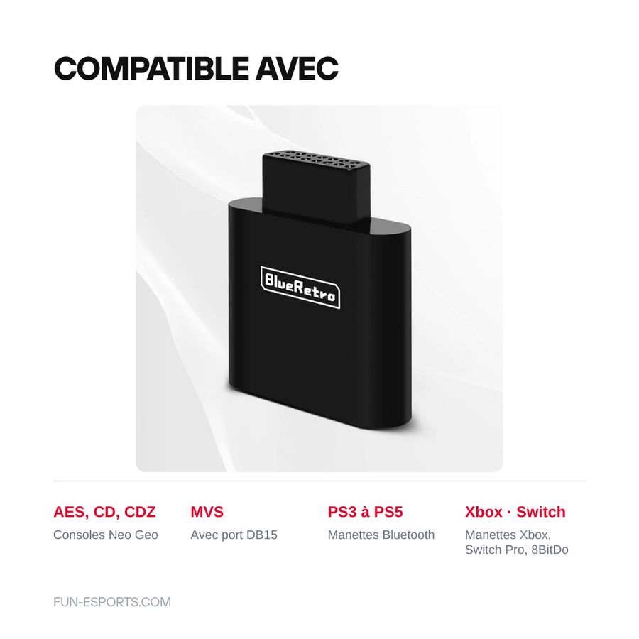 BlueRetro adapter for Neo Geo: compatible with AES, CD, CDZ and MVS with DB15 port, PlayStation, Xbox and Switch Pro Bluetooth controllers