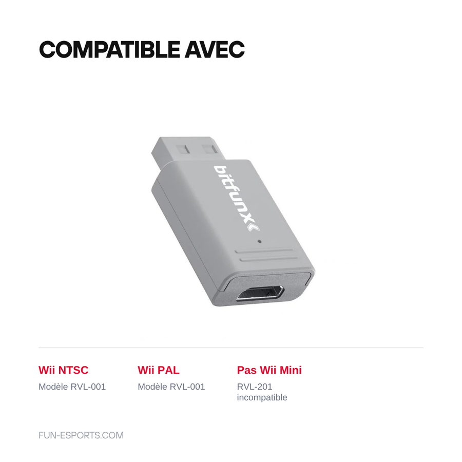 Adaptateur HDMI pour Wii compatible Wii RVL-001 NTSC et PAL, incompatible Wii Mini RVL-201