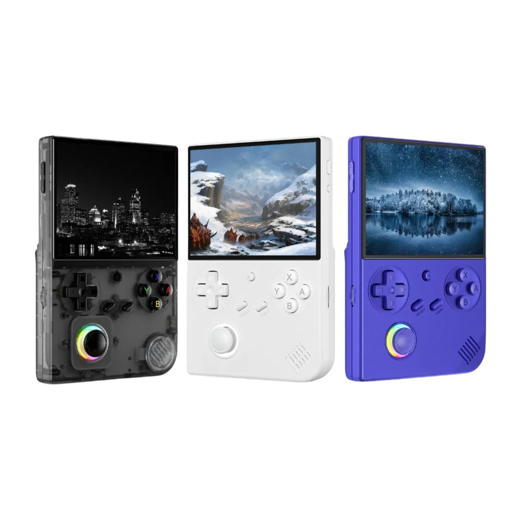 Console rétro portable Anbernic RG 40XXV en trois coloris, écrans allumés