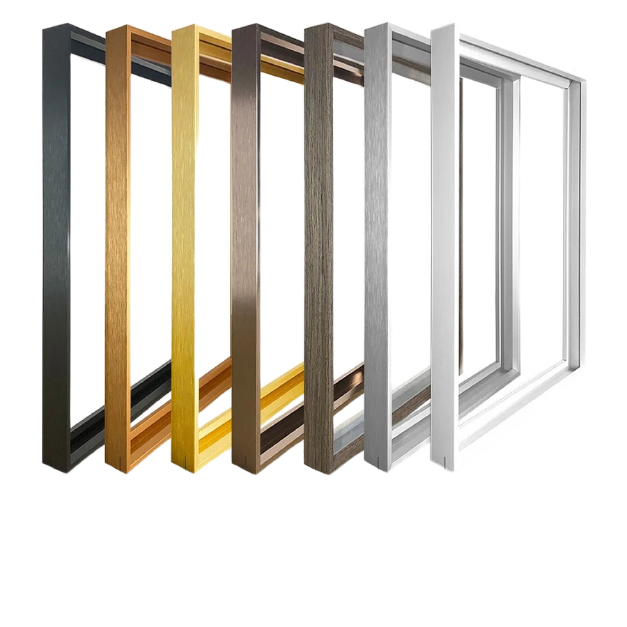 Cadre photo à profilé aluminium fin, présenté de face avec passe-partout blanc