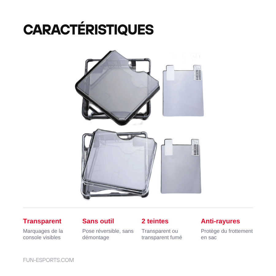 Caractéristiques — Coque de protection transparente Game Boy Advance SP + film écran