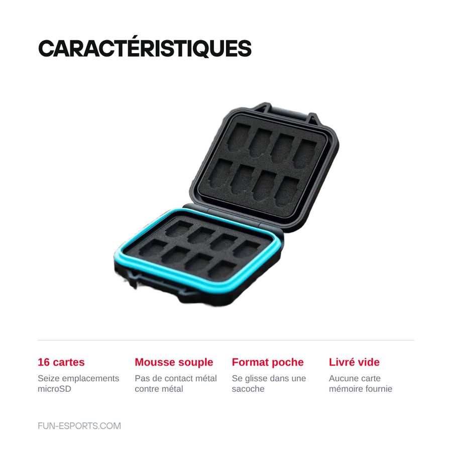 Caractéristiques — Étui de rangement pour 16 cartes microSD — JJC MCR-TF16