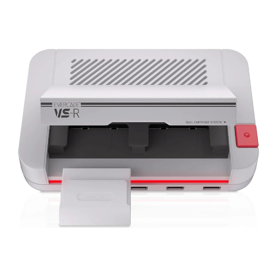 Evercade VS-R, console de salon HDMI à double port cartouche Evercade, coloris gris clair et rouge, cartouche insérée