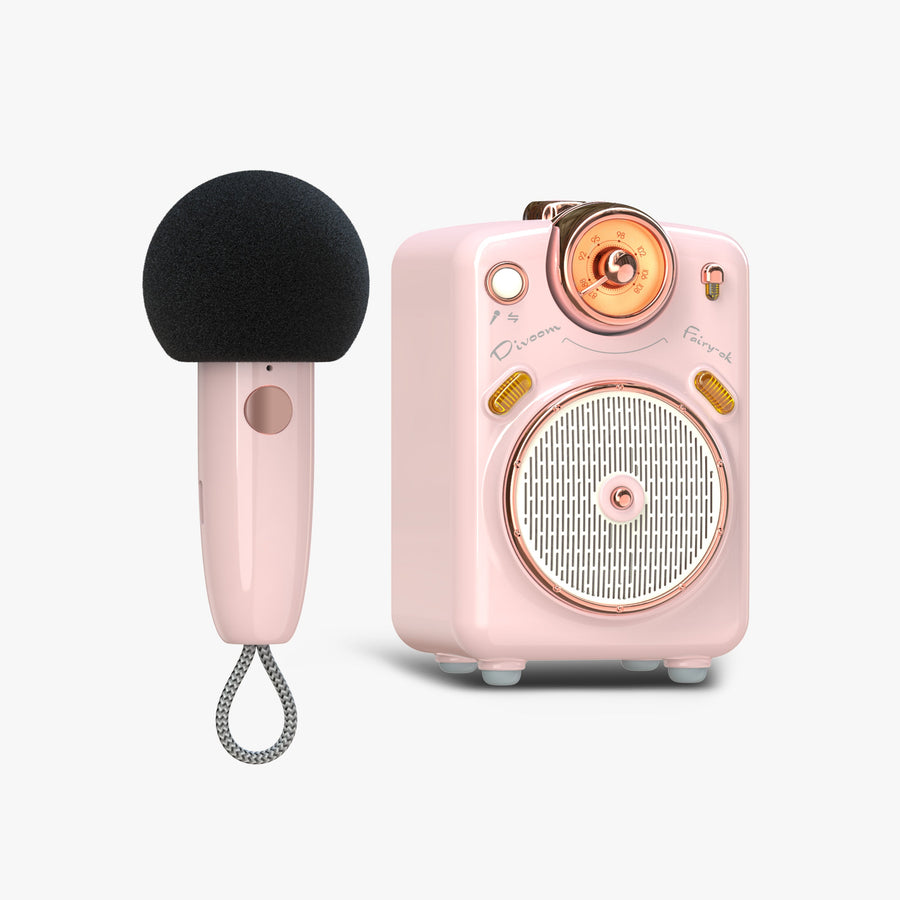 Mini enceinte karaoké Divoom Fairy-OK rose avec son micro